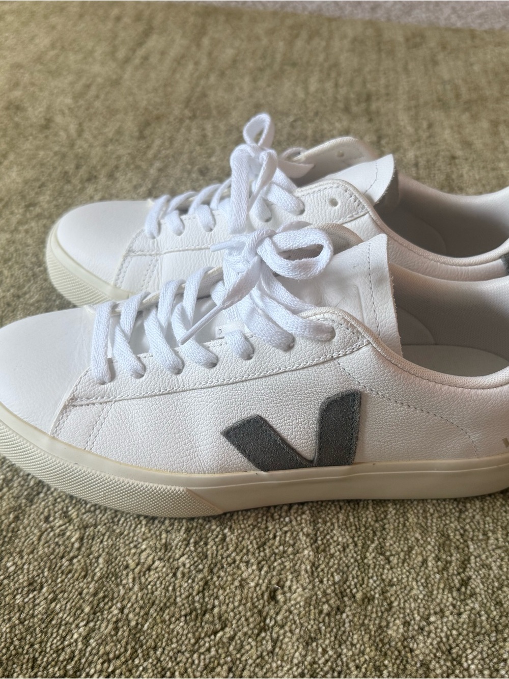 Veja Men’s White Sneakers with Olive V Logo